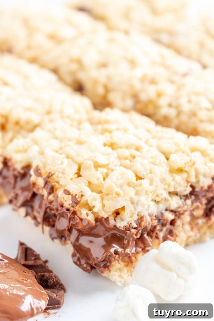Nutella Rice Krispie Treats - Gluten-Free with Dairy-Free Option 3 Nutella Rice Krispie Treats close-up