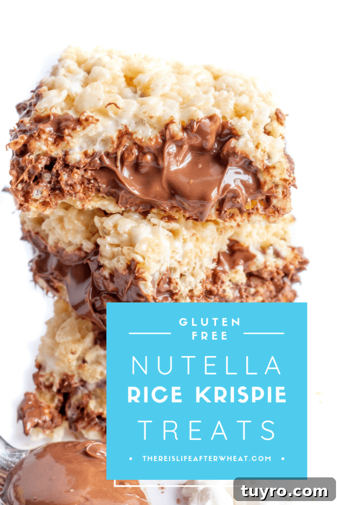 Nutella Rice Krispie Treats - Gluten-Free with Dairy-Free Option 4 Nutella stuffed Rice Krispie treats illustration