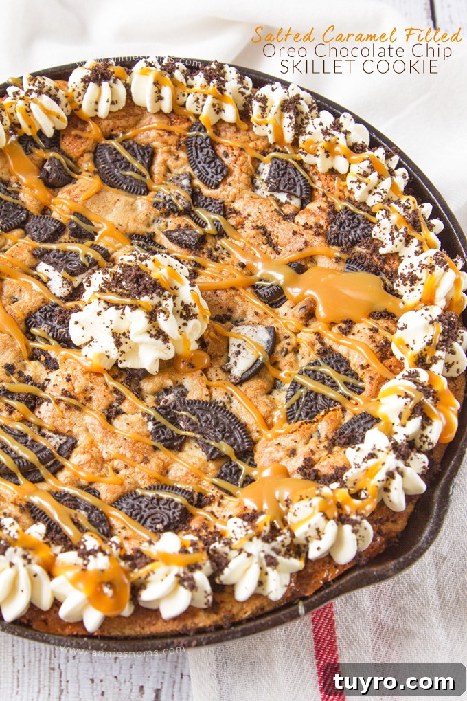 Salted Caramel Filled Oreo Chocolate Chip Skillet Cookie Salted Caramel Filled Oreo Chocolate Chip Skillet Cookie