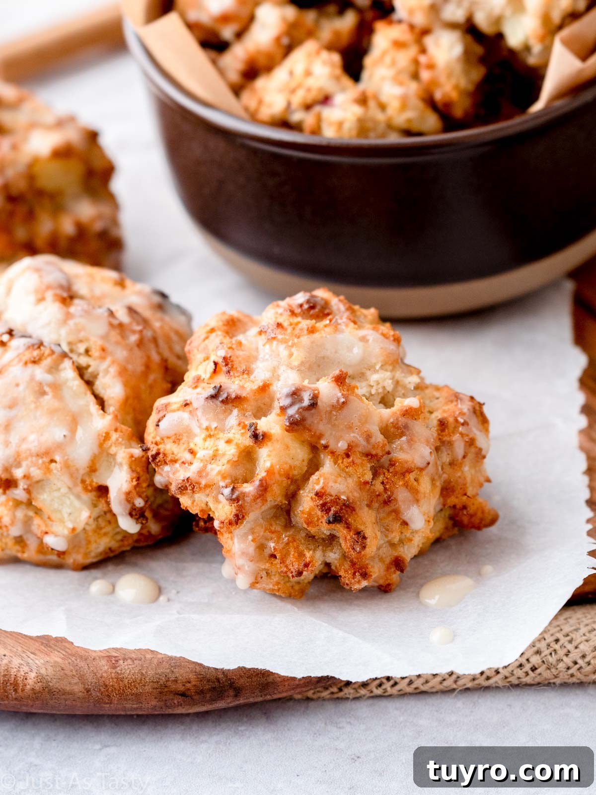 Crispy Air Fryer Apple Fritters Recipe 9 Close-up of glazed air fryer apple fritters.