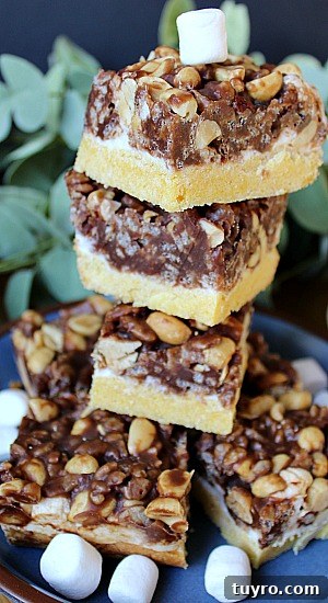 A fun tasty layered dessert bar. Salted Nut Bars