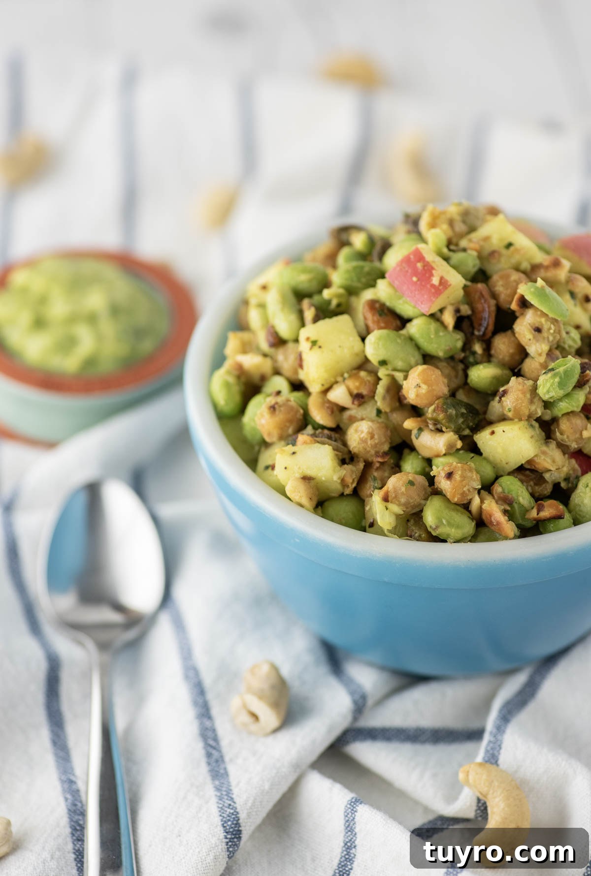 Edamame Salad with Sesame Ginger Dressing 5 edamame salad in bowl with side of dressing