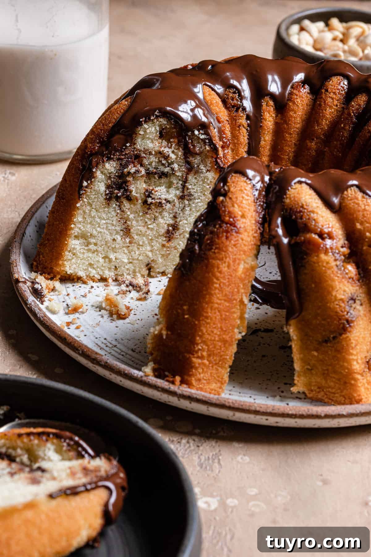 Decadent Snickers Bundt Cake Recipe with Salted Caramel Glaze 13 img 7889 12