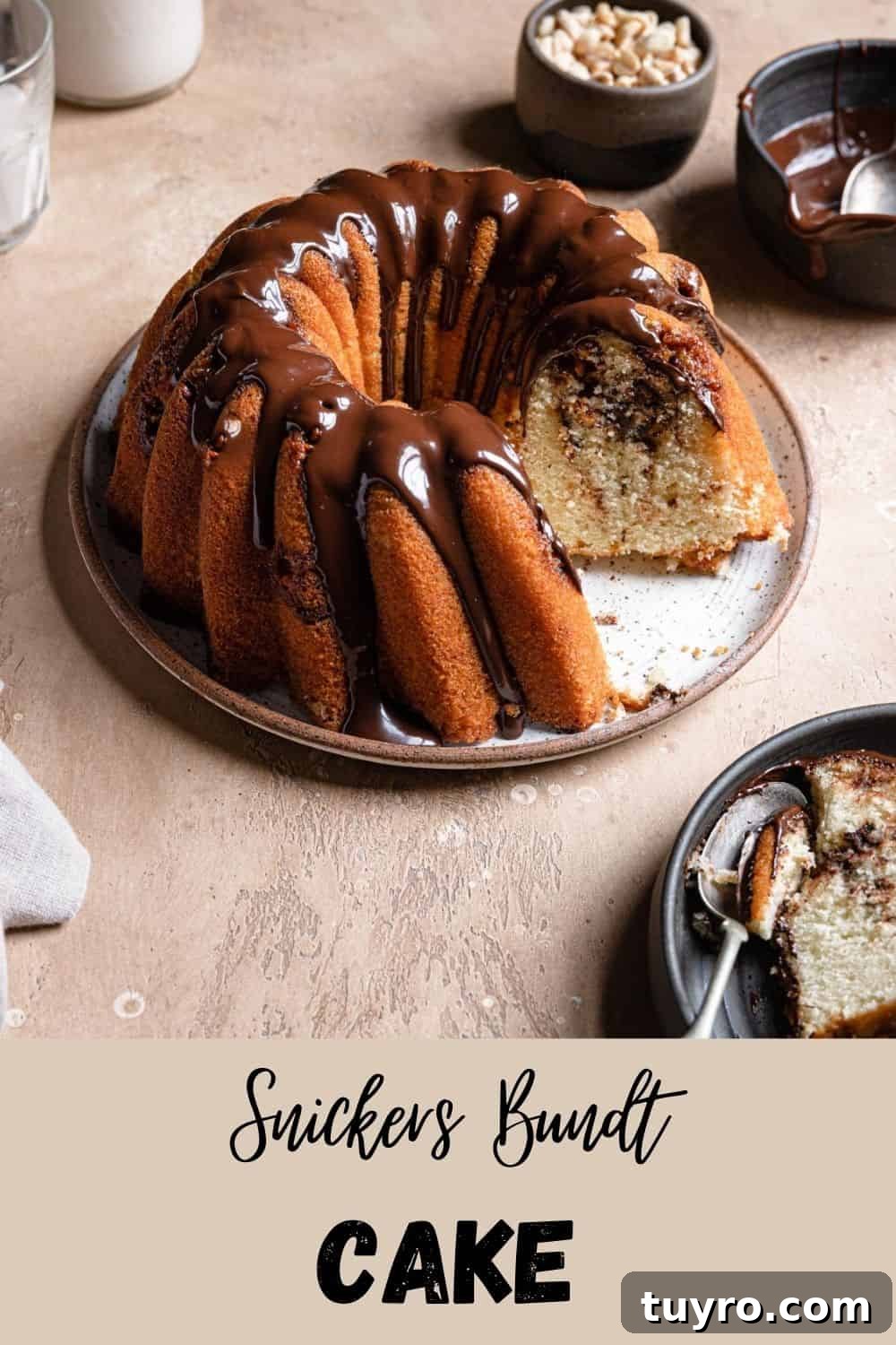 Decadent Snickers Bundt Cake Recipe with Salted Caramel Glaze 16 img 7889 15