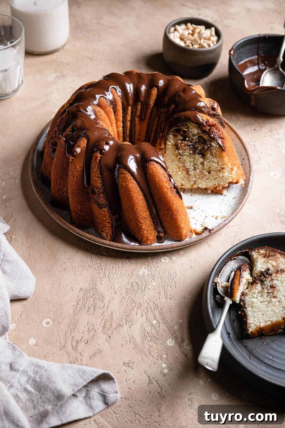 Decadent Snickers Bundt Cake Recipe with Salted Caramel Glaze 5 Snickers Bundt Cake
