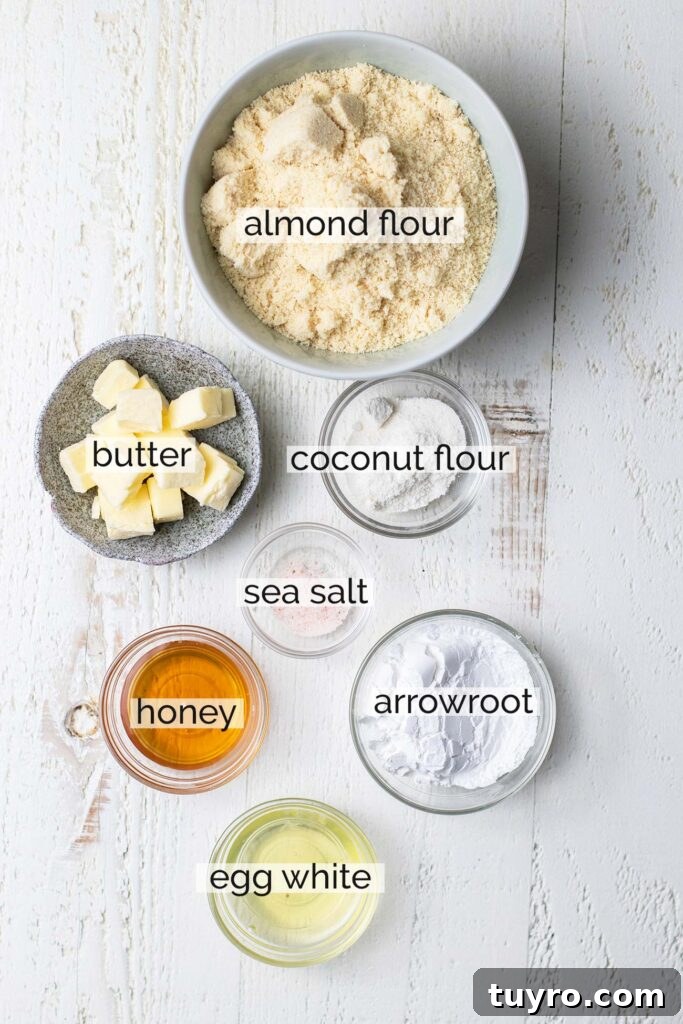 Flaky Almond Flour Pie Crust Recipe for Perfect Pastries 3 The ingredients needed to make a gluten free almond flour pie crust.