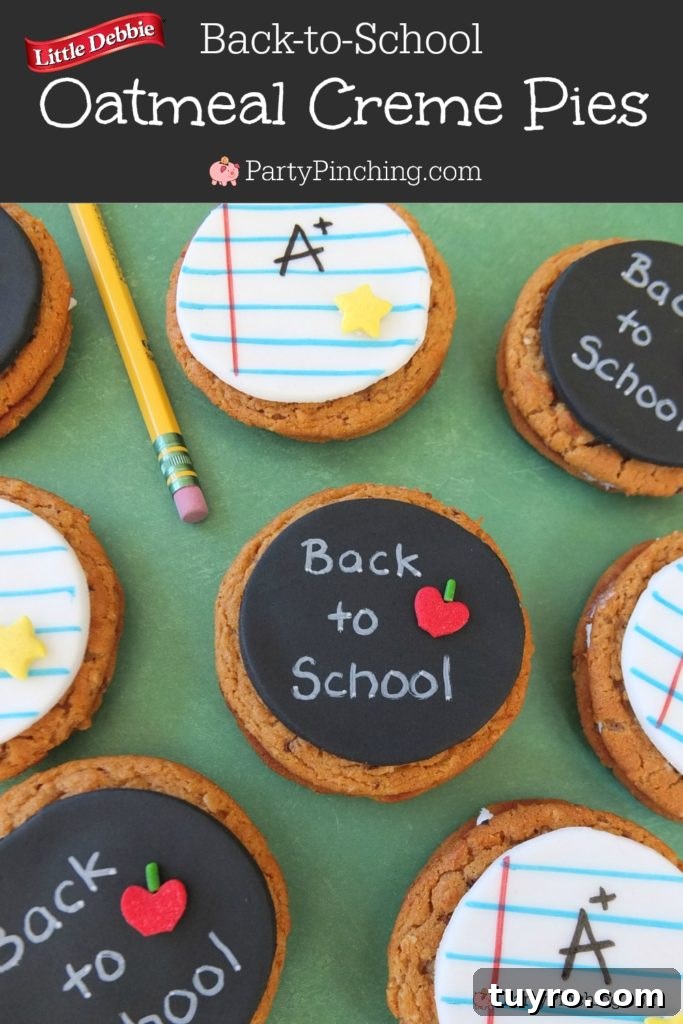 Back-to-School Oatmeal Creme Pies Recipe for Lunchbox Treats 2 Back to School Little Debbie Oatmeal Creme Pies, chalkboard cookies, notepaper cookies, fun school lunch recipe ideas easy to make snack food ideas for kids