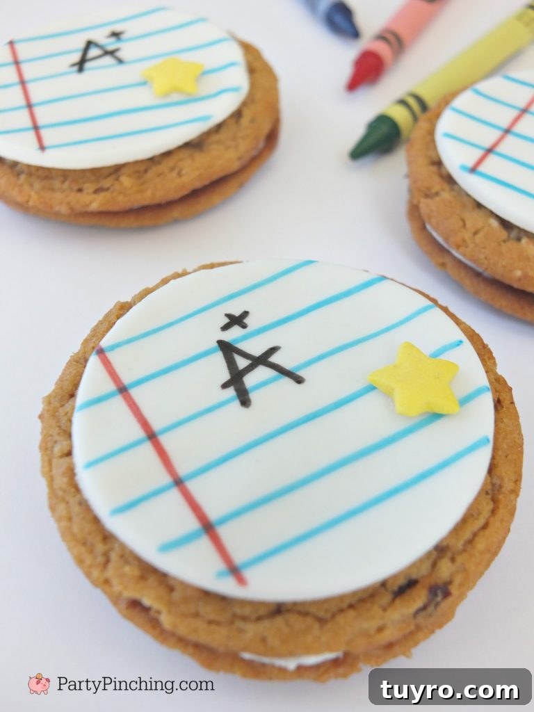 Back-to-School Oatmeal Creme Pies Recipe for Lunchbox Treats 4 Back to School Little Debbie Oatmeal Creme Pies, chalkboard cookies, notepaper cookies, fun school lunch recipe ideas easy to make snack food ideas for kids