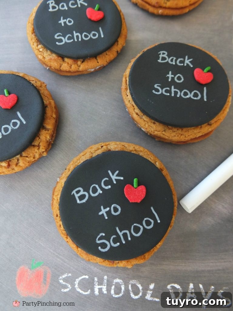 Back-to-School Oatmeal Creme Pies Recipe for Lunchbox Treats 5 Back to School Little Debbie Oatmeal Creme Pies, chalkboard cookies, notepaper cookies, fun school lunch recipe ideas easy to make snack food ideas for kids