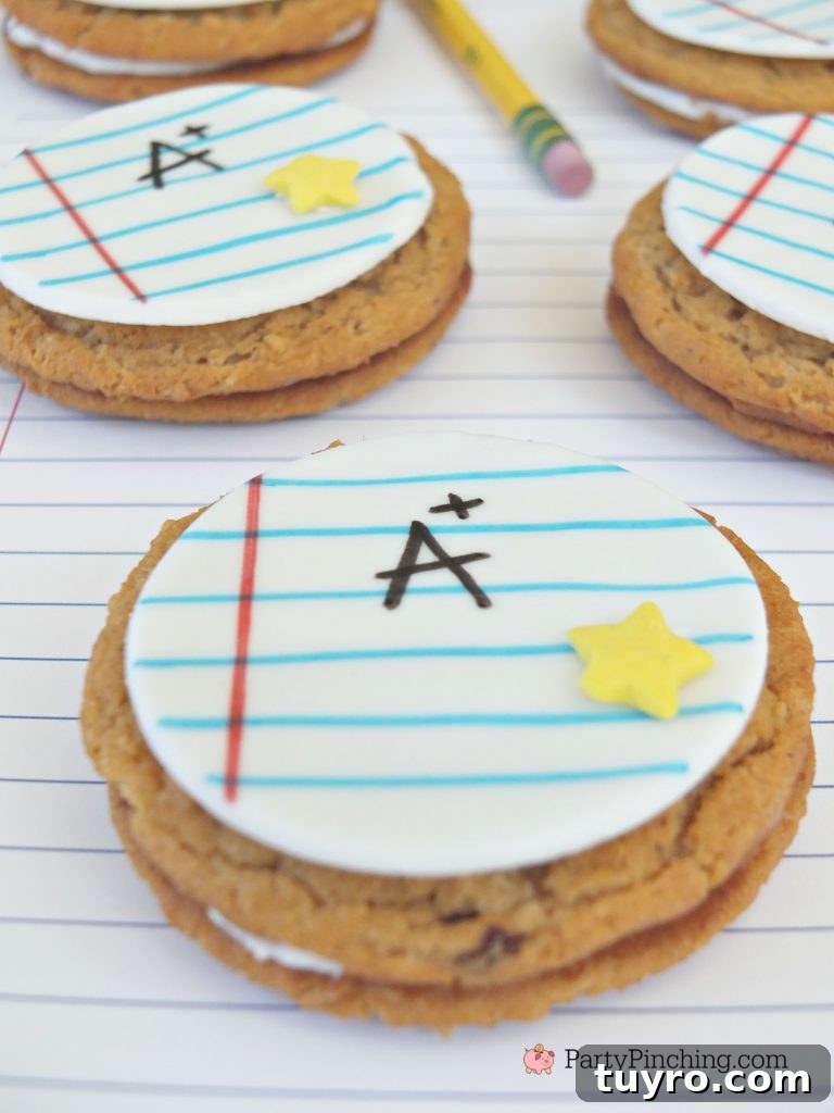 Back-to-School Oatmeal Creme Pies Recipe for Lunchbox Treats 6 Back to School Little Debbie Oatmeal Creme Pies, chalkboard cookies, notepaper cookies, fun school lunch recipe ideas easy to make snack food ideas for kids