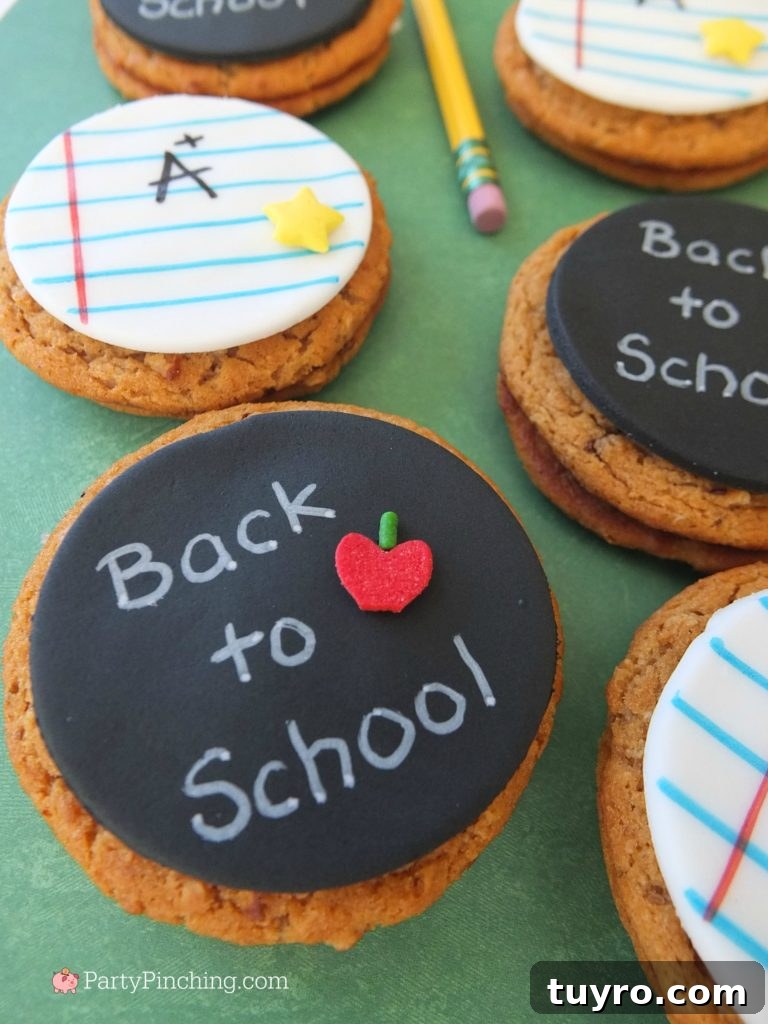 Back-to-School Oatmeal Creme Pies Recipe for Lunchbox Treats 7 Back to School Little Debbie Oatmeal Creme Pies, chalkboard cookies, notepaper cookies, fun school lunch recipe ideas easy to make snack food ideas for kids
