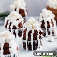 hot chocolate cupcakes with hot chocolate in the background