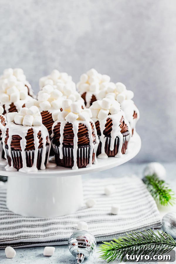 Plate of Hot Chocolate Cupcakes hot chocolate cupcakes on a cake stand