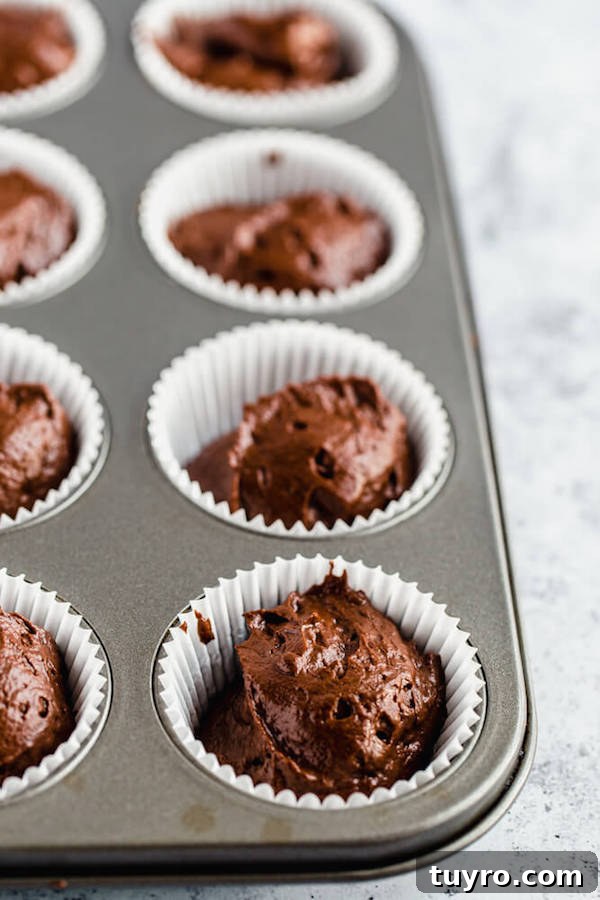 Chocolate cupcake batter in liners chocolate cupcake batter in cupcake liners