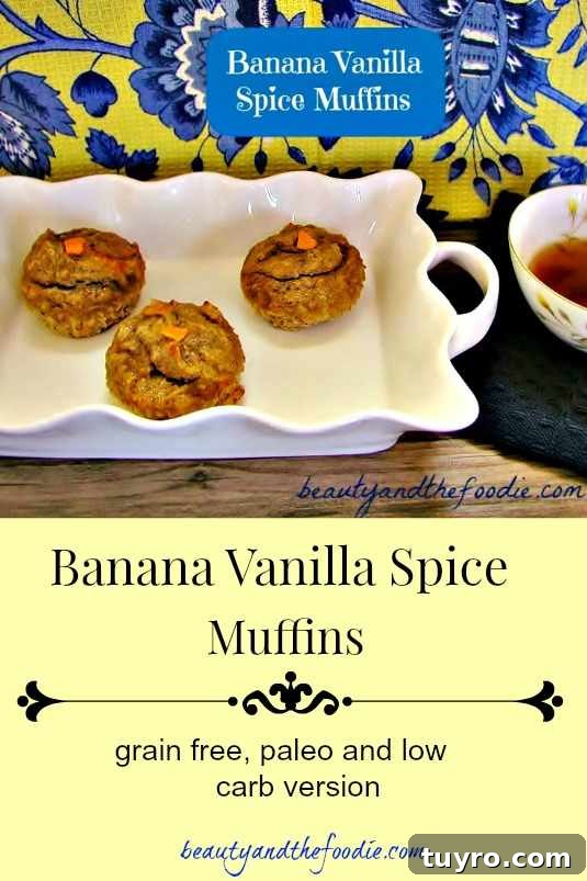 Banana Vanilla Spice Muffins Recipe 3 grain free, paleo, muffins with a low carb option.