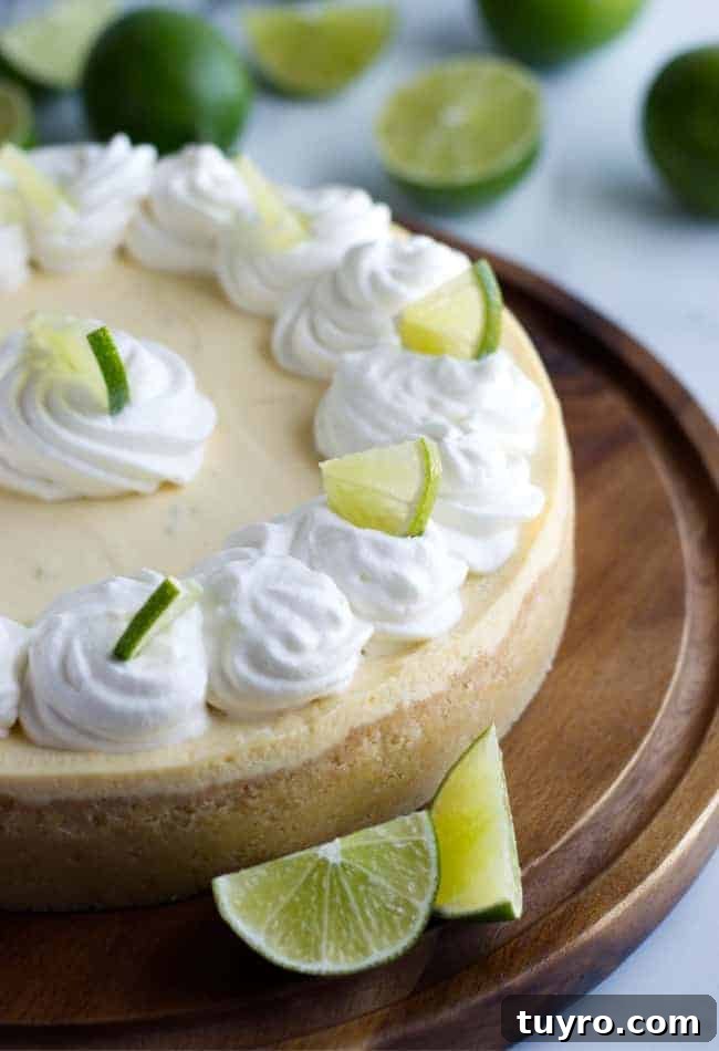 Keto Key Lime Cheesecake Recipe: Low-Carb Citrus Cheesecake 3 limes on a cheesecake