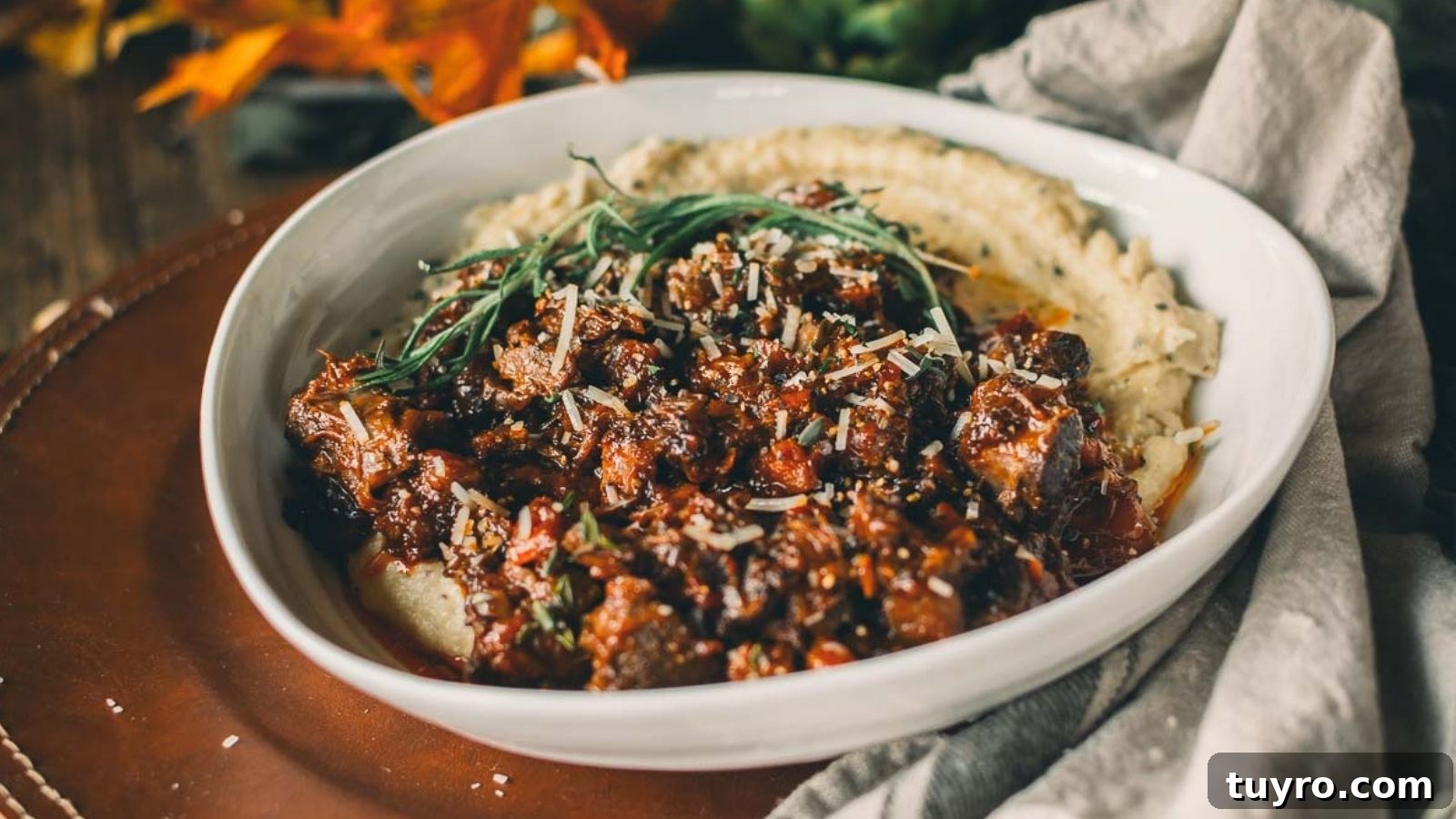 Slow cooked beef shanks simmered until the meat slips off the bone.