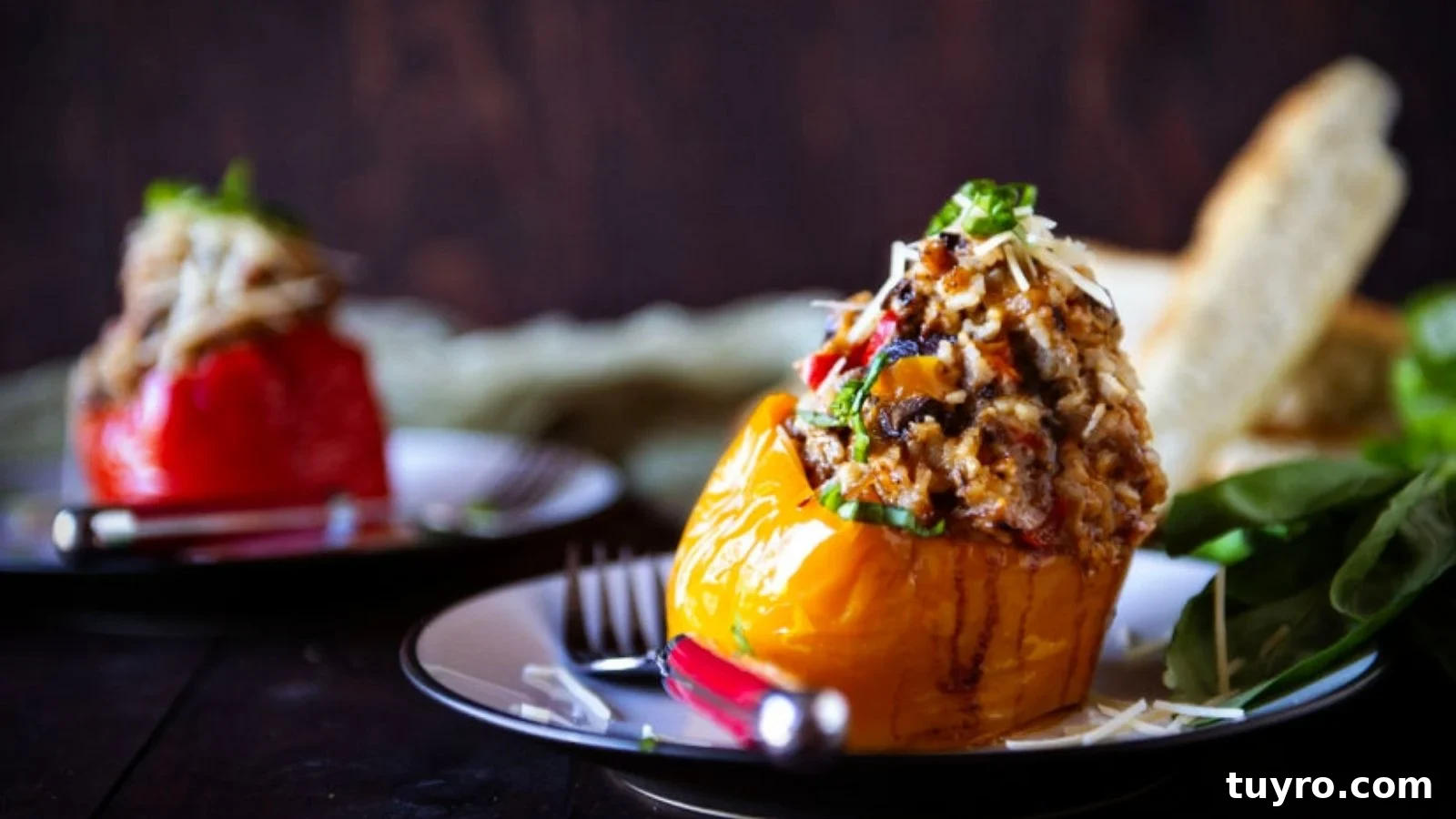 Italian stuffed peppers slow cooked until the filling is tender and rich.