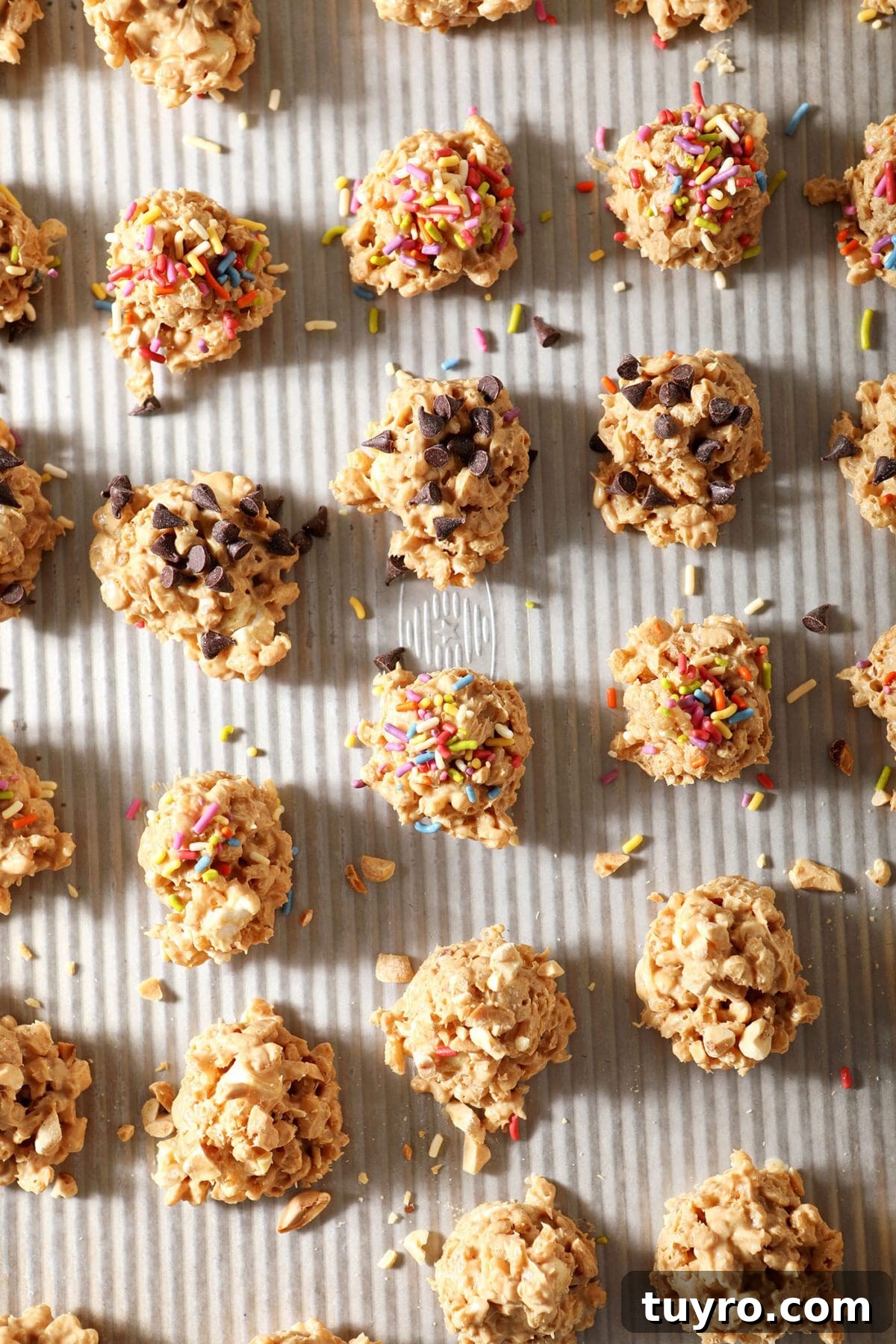No-Bake Avalanche Cookies Recipe: No-Oven Snowball Treats 6 Avalanche cookies on a sheet pan before chilling