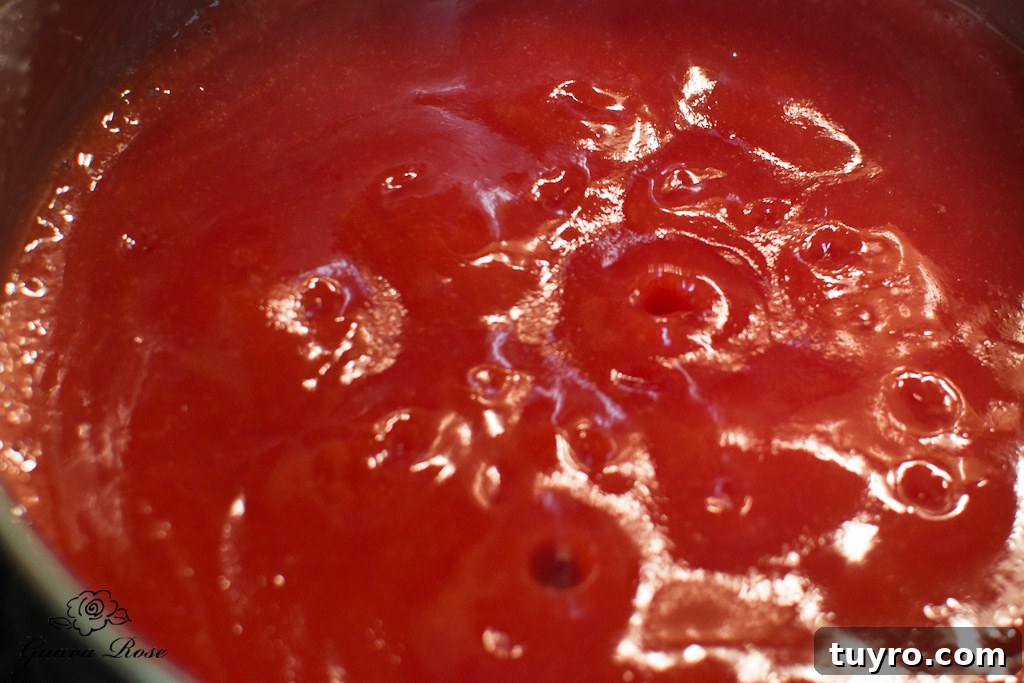 Guava glaze bubbling