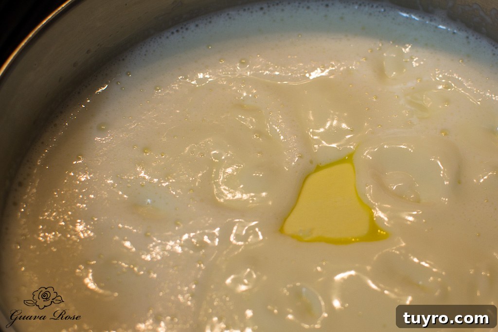 Pat of butter melting in cream cheese custard