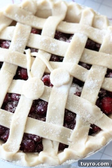 Cherry pie on prep mat.