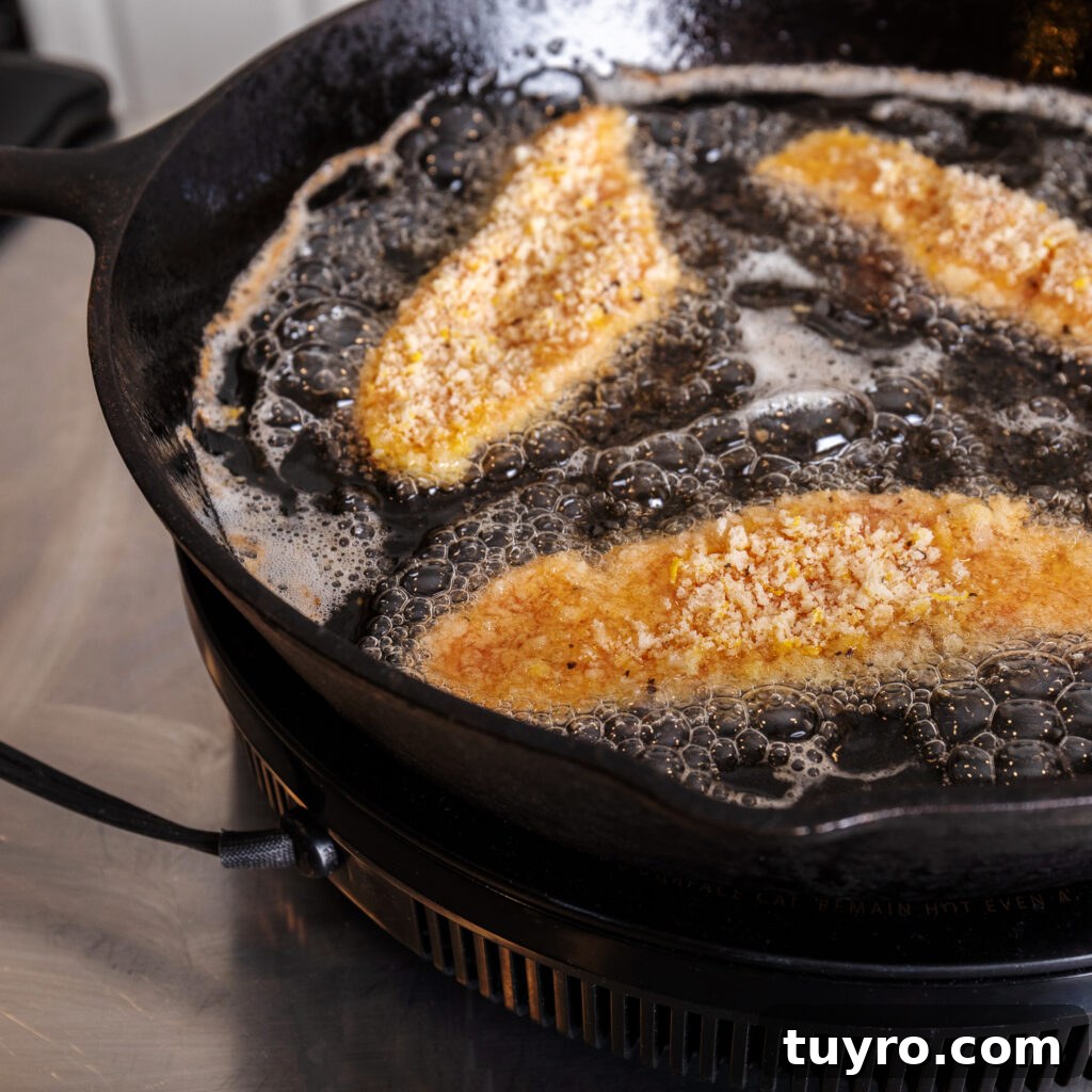 frying salmon fish sticks in cast iron skillet