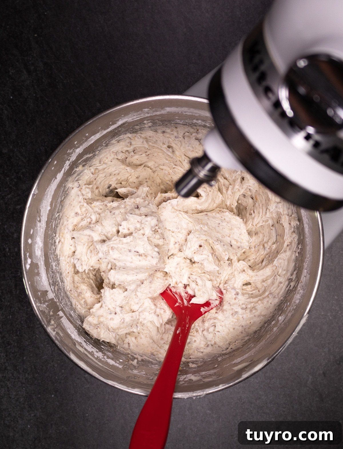 Classic Red Velvet Cake with Cream Cheese Frosting 14 A bowl of freshly made cream cheese frosting.