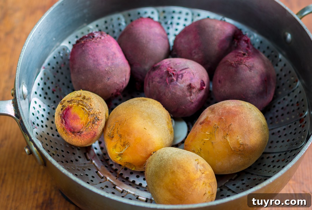 Steamed beets prepared for a summer Buddha bowl