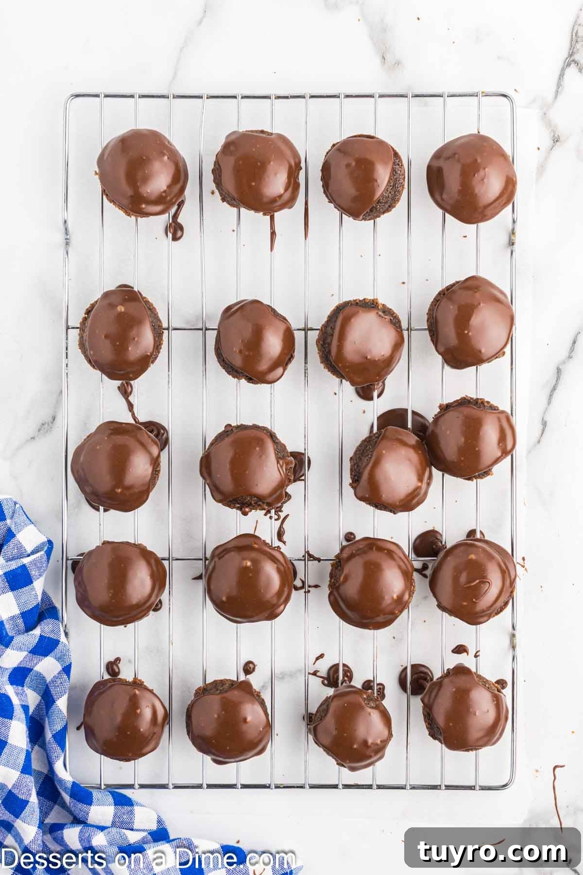 Mini Texas Sheet Cake Bites Recipe — Perfect Chocolate Party Treat 11 Cake bites with frosting setting.