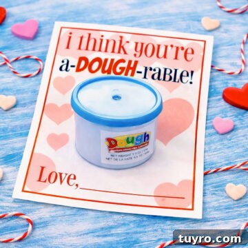 mini play doh cup attached to the play doh valentine printable card.