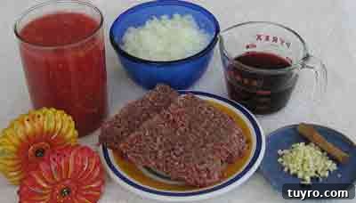 Spaghetti with Classic Greek Meat Sauce (Makaronia me Kima) 2 Ingredients for the greek recipe, makaronia me kima, greek spaghetti with meat sauce.