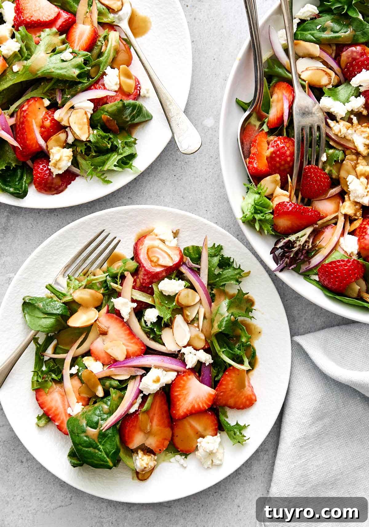 Healthy homemade salad dressings: creamy dressings and bright vinaigrettes. Healthy salad dressings featuring a strawberry salad with balsamic.